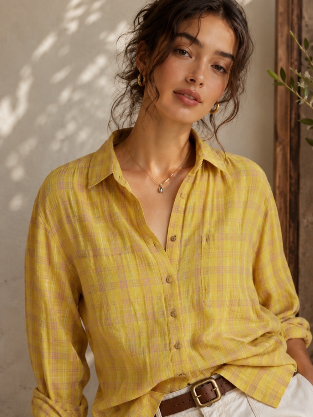 Anthropologie Seen Worn Kept Plaid Button down Long Sleeve Top women size 8